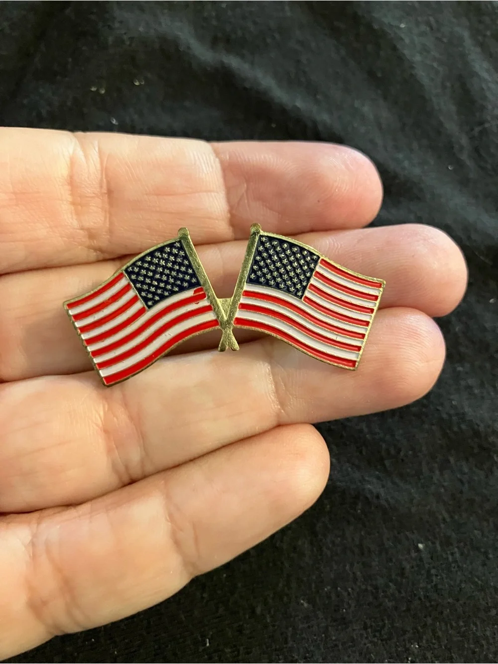 Double American Flag Enamel Pin - Red, White & Blue